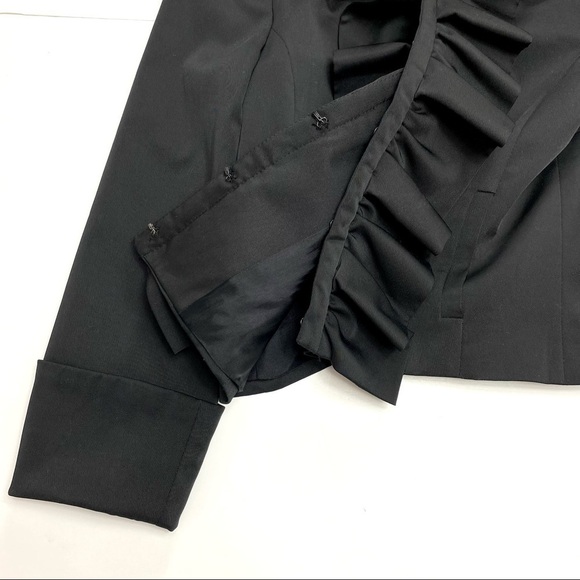 Zara Basic Ruffle Front Satin Blazer Jacket Black - Picture 5 of 7